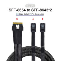 Купити Кабель SFF-8654 8i SlimSAS to 2 SFF-8643 Mini-SAS HD 0.5m