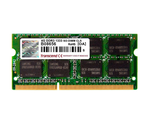 Купить Пам'ять для ноутбука Transcend SODIMM DDR3-1333 4Gb PC3-10600 non-ECC Unbuffered (B08656)