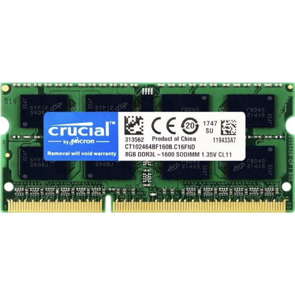 Купити Пам'ять для ноутбука Crucial SODIMM DDR3-1600 8Gb PC3-12800S non-ECC Unbuffered (CT102464BF160B)