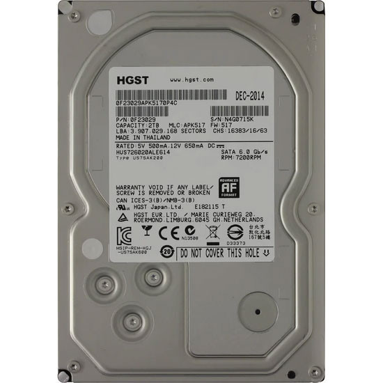 Купити Серверний диск HGST Ultrastar 7K6000 2Tb 7.2K 6G SATA 3.5 (HUS726020ALE614)