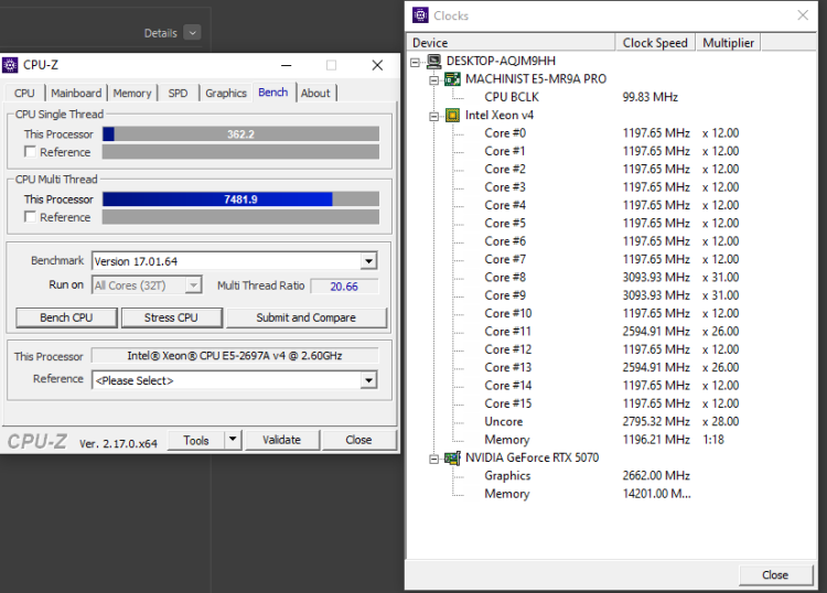 2697аv4 с теми же настройками (обычно на одно ядро ~ 380).