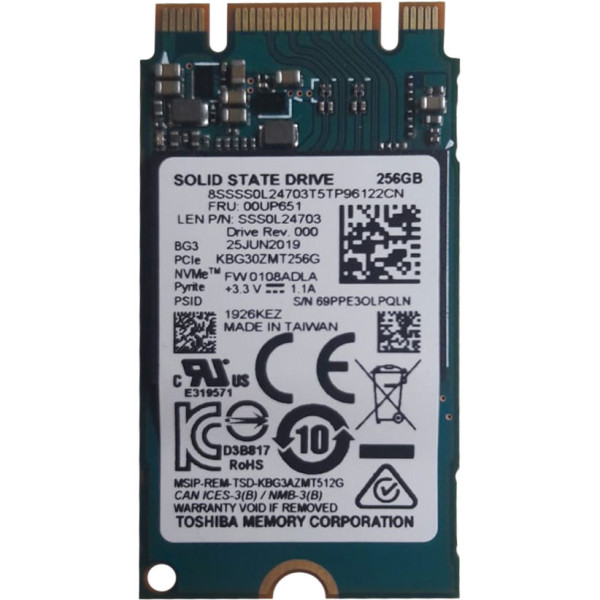 Купить SSD диск Toshiba BG3 256Gb NVMe PCIe M.2 (KBG30ZMT256G)