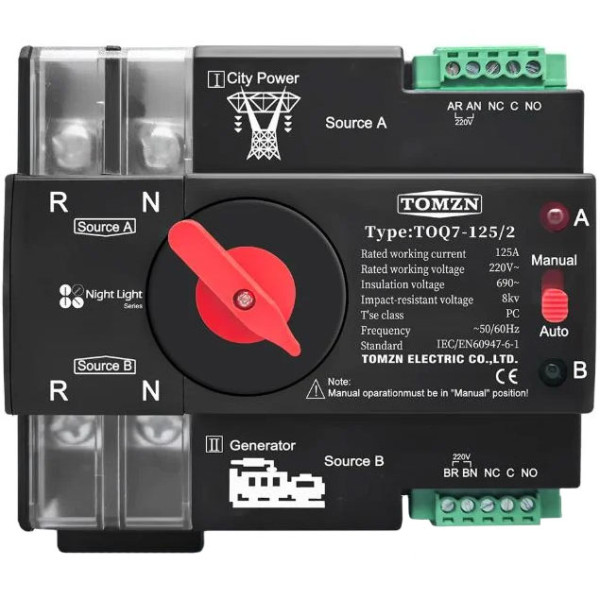 Купити Автомат введення резерву TOMZN Night Light 125А 2P (TOQ7-125/2)