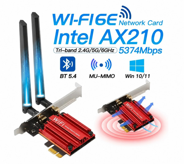 Купити PCIe Wi-Fi 6E адаптер Intel AX210 AX210NGW 2.4/5/6 ГГц, Bluetooth 5.4