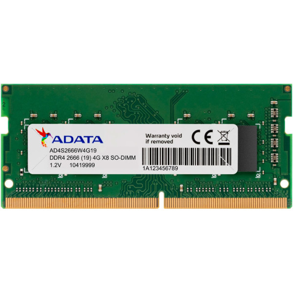 Купити Пам'ять для ноутбука ADATA SODIMM DDR4-2666 4Gb PC4-21300 non-ECC Unbuffered (AD4S2666W4G19)