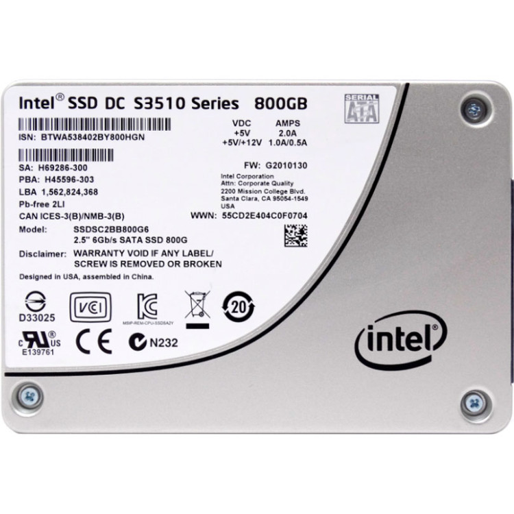 Intel SSD DC S3510 800GB 2.5インチ SSD диск Intel DC S3510 800Gb 6G SATA 2.5 (SSDSC2BB800G6P) – ціна